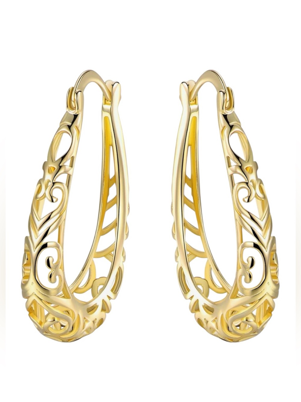 NEW 18K Gold Plated Filigree Hoop Earrings